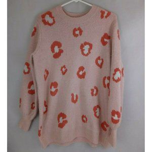 Terra & Sky Women's Pink Sweater With Orange Leopard Print Design Size 14W